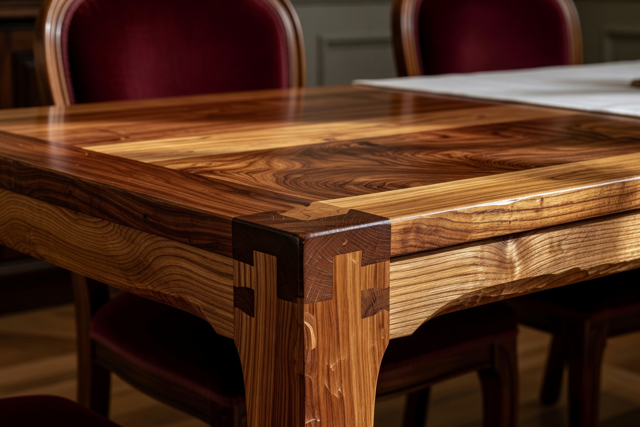 Close up of fine wood furniture craftsmanship and materials