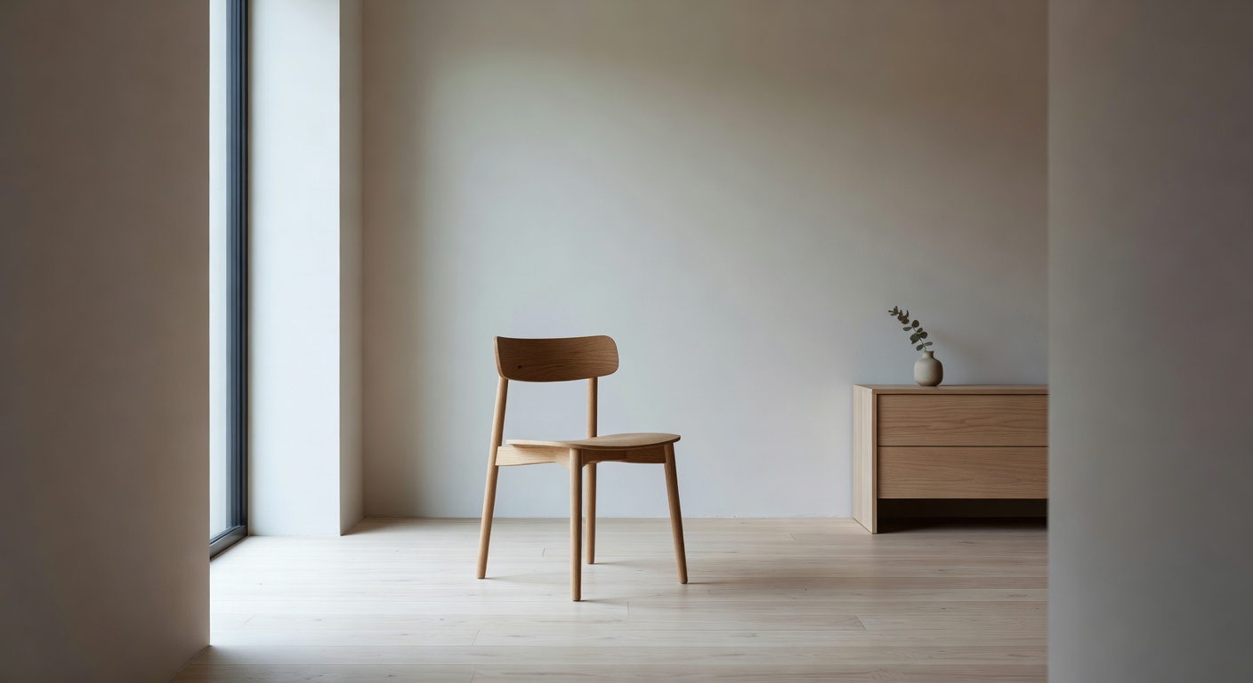 Minimalist scandinavian interior with wooden chair